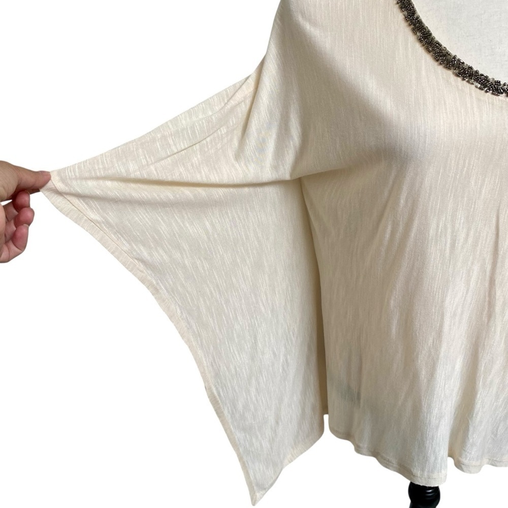 Alberto Makali Beaded Neck Poncho Blouse Ivory Rayon Draped Tunic Top S - Picture 4 of 13